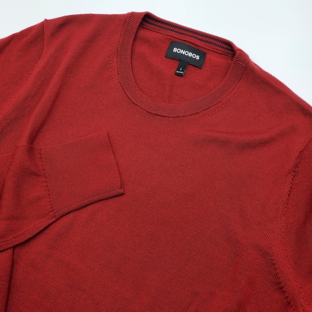 Bonobos Mens Red 100% Extra Fine Merino Wool Crewneck Sweater Large L